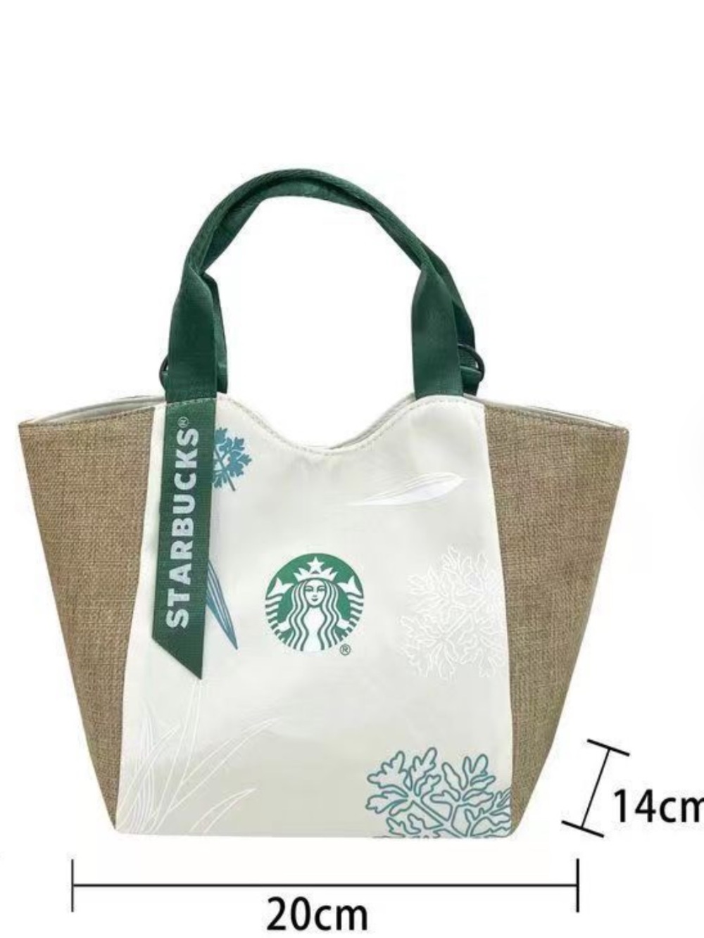 Light Teal Canvas Tote with Green Handles